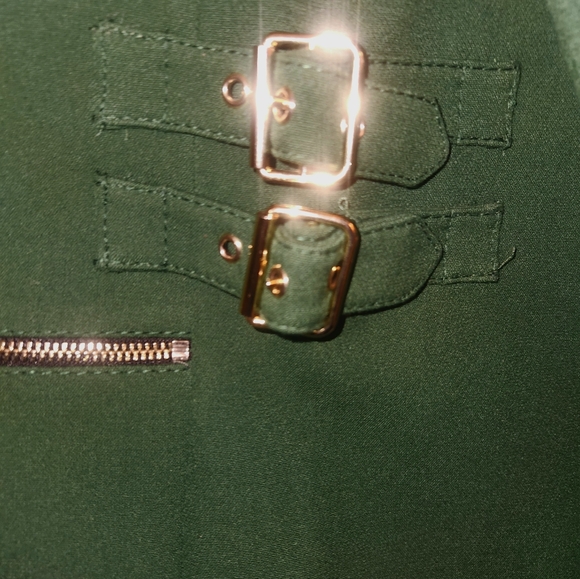 ZARA Dark Green Mock Neck Coat with Zipper And Buckle Gold Accents - Picture 3 of 4
